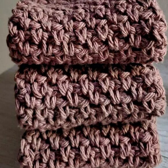 3 CROCHET DISHCLOTH WASHCLOTH 100% COTTON HANDMADE NEW DARK BROWN SET GIFT - Picture 5 of 5